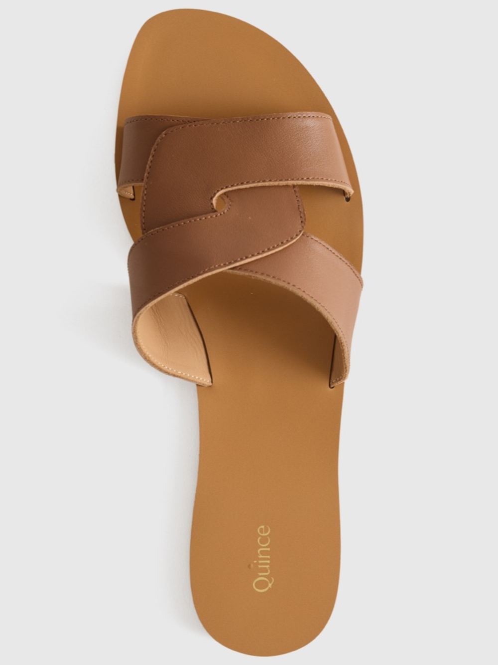 Quince Italian Leather Cutout Slide Sandal Cognac Brown Euro Chic 6.5 NWT Box